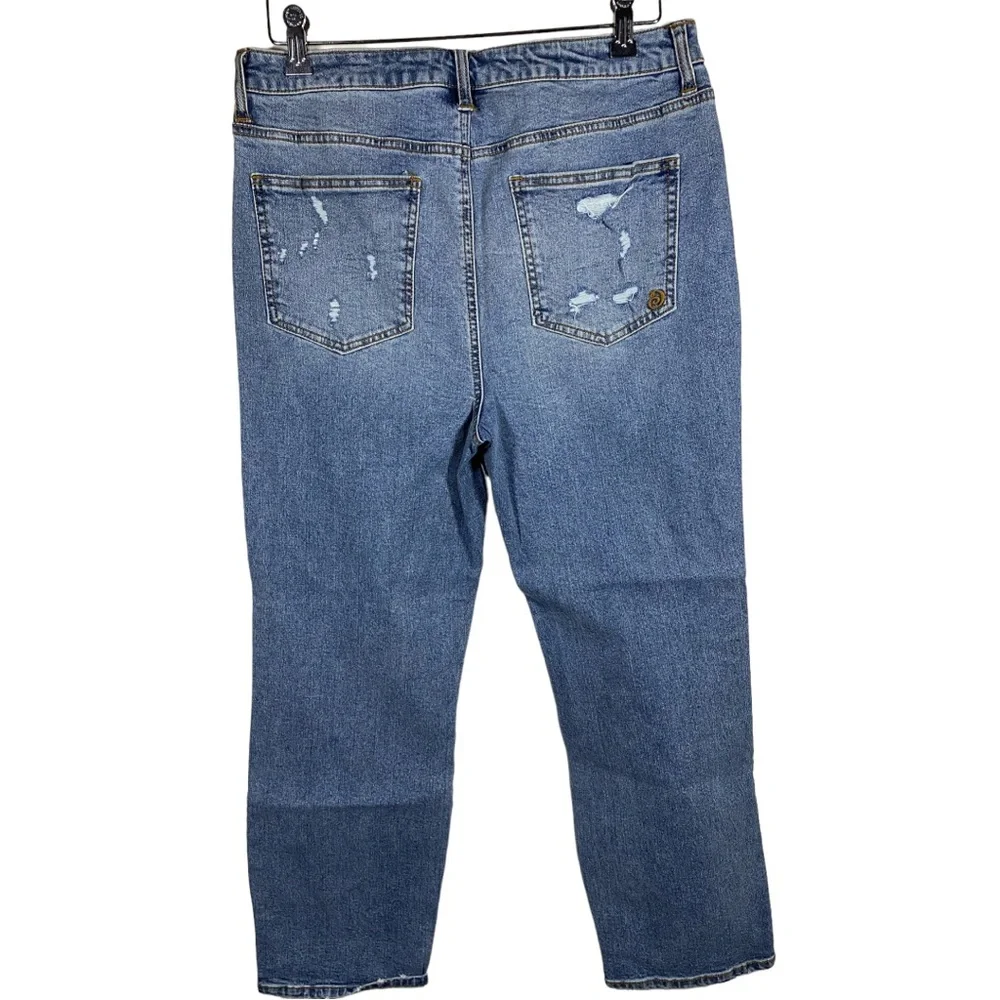 Indigo Rein Medium Wash Destructed Mom Jean